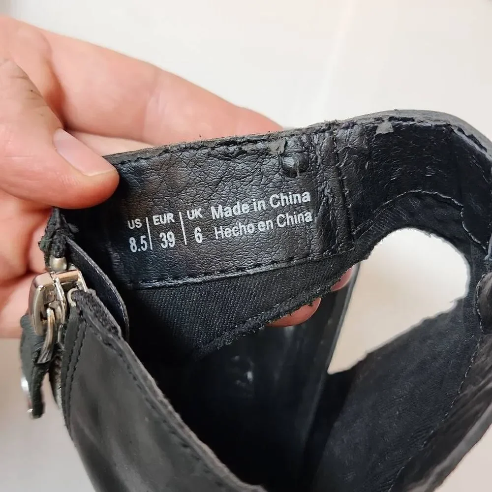 ALDO Booties Size 8.5 Black Full Side Zip Close Toe Open Heel Back One Strap‎